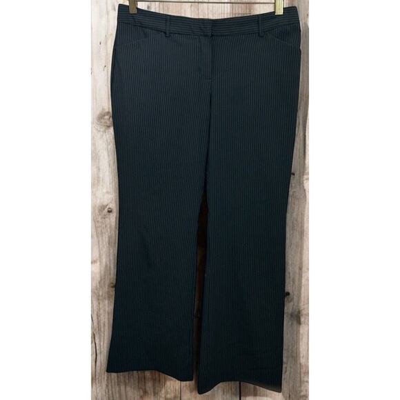 Express Design Studio Editor Pinstripe Wide Leg Black Pants Sz 8 R Midrise - Picture 1 of 6